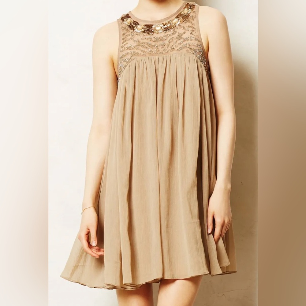 Moulinette Soeurs Swingy Sleeveless Sonora Dress Gray with Collar Embellishment - Picture 2 of 11